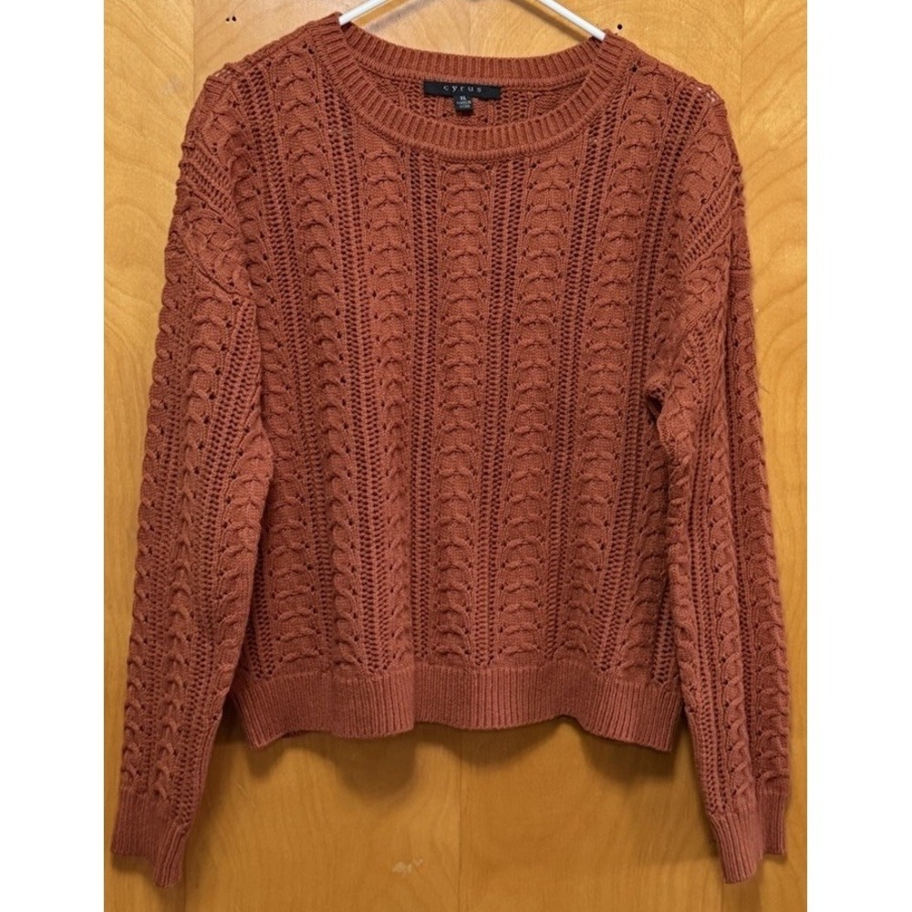 Cyrus Womens Cotton Blend Long‎ Sleeve Open Knit Crewneck Sweater Spice Sz XL